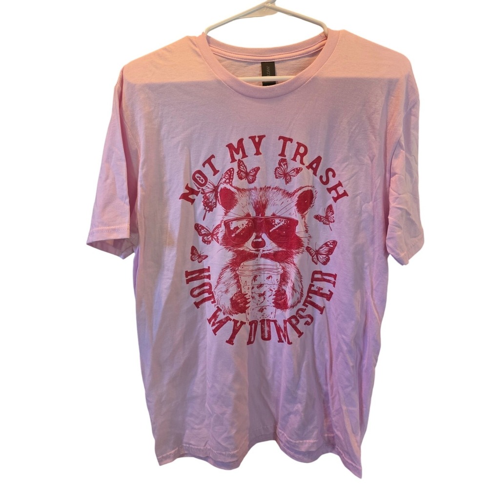 Gildan Soft Style Raccoon Funny T Shirt M Womens Pink Not My Trash Short Sleeve
